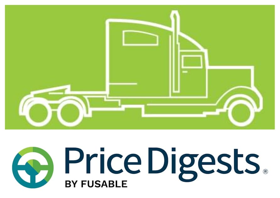 Class 8 truck on a used-truck lot with a price tag