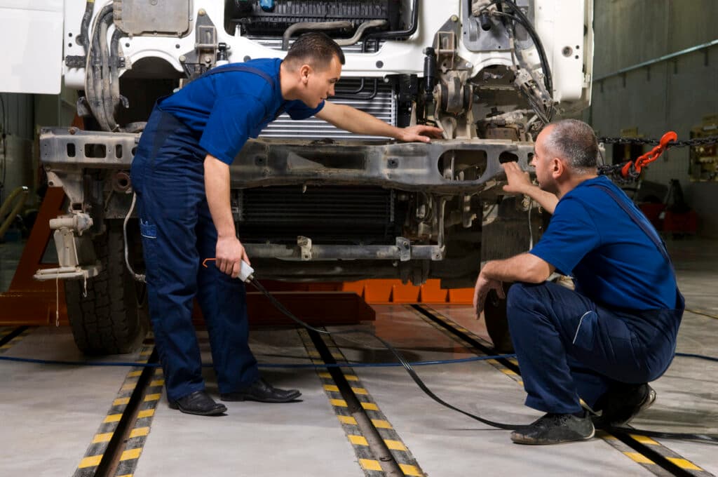Technician working on a truck