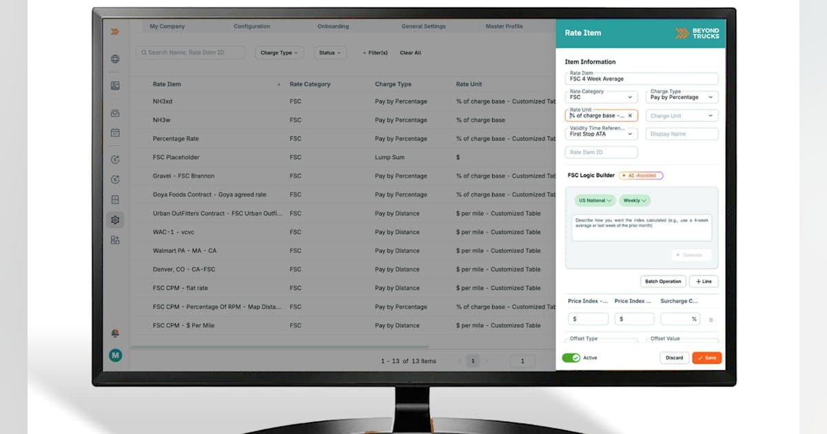 Freight rate dashboard and AI analytics